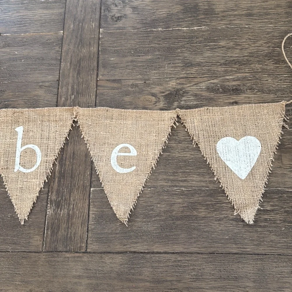 Burlap 'Bebe' Banner with White Hearts - Picture 6 of 8